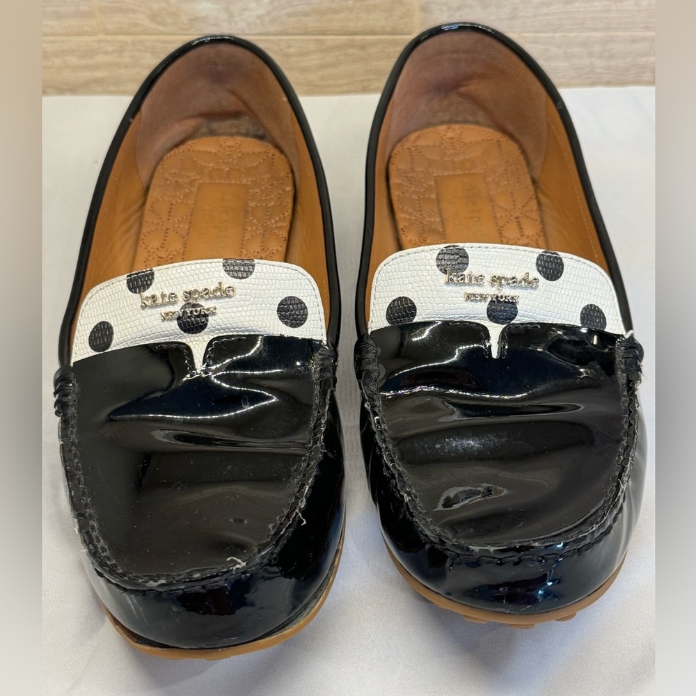 Kate spade black patent polka dot loafer